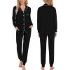 image:imageSWOMOG Womens Pajamas Set Long Sleeve Sleepwear Button Down Nightwear Soft Joggers PJs Sets with Pockets Lounge SetsBlack