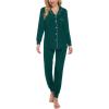 image:imageSWOMOG Womens Pajamas Set Long Sleeve Sleepwear Button Down Nightwear Soft Joggers PJs Sets with Pockets Lounge SetsDark Green