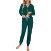 image:imageSWOMOG Womens Pajamas Set Long Sleeve Sleepwear Button Down Nightwear Soft Joggers PJs Sets with Pockets Lounge SetsDark Green