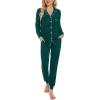 image:imageSWOMOG Womens Pajamas Set Long Sleeve Sleepwear Button Down Nightwear Soft Joggers PJs Sets with Pockets Lounge SetsDark Green