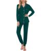 image:imageSWOMOG Womens Pajamas Set Long Sleeve Sleepwear Button Down Nightwear Soft Joggers PJs Sets with Pockets Lounge SetsDark Green