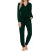image:imageSWOMOG Womens Pajamas Set Long Sleeve Sleepwear Button Down Nightwear Soft Joggers PJs Sets with Pockets Lounge SetsGreen