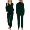 image:imageSWOMOG Womens Pajamas Set Long Sleeve Sleepwear Button Down Nightwear Soft Joggers PJs Sets with Pockets Lounge SetsGreen