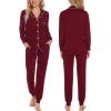 image:imageSWOMOG Womens Pajamas Set Long Sleeve Sleepwear Button Down Nightwear Soft Joggers PJs Sets with Pockets Lounge SetsWine Red
