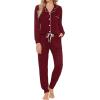 image:imageSWOMOG Womens Pajamas Set Long Sleeve Sleepwear Button Down Nightwear Soft Joggers PJs Sets with Pockets Lounge SetsWine Red