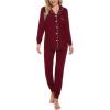 image:imageSWOMOG Womens Pajamas Set Long Sleeve Sleepwear Button Down Nightwear Soft Joggers PJs Sets with Pockets Lounge SetsWine Red