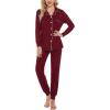 image:imageSWOMOG Womens Pajamas Set Long Sleeve Sleepwear Button Down Nightwear Soft Joggers PJs Sets with Pockets Lounge SetsWine Red