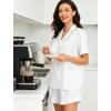 image:imageSWOMOG Womens Silk Satin Pajamas Set Short Sleeve Button Down Sleepwear Ruffle Hem Shorts PJ Sets TwoPiece LoungewearAwhite
