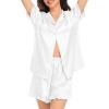 image:imageSWOMOG Womens Silk Satin Pajamas Set Short Sleeve Button Down Sleepwear Ruffle Hem Shorts PJ Sets TwoPiece LoungewearAwhite
