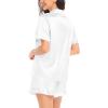 image:imageSWOMOG Womens Silk Satin Pajamas Set Short Sleeve Button Down Sleepwear Ruffle Hem Shorts PJ Sets TwoPiece LoungewearAwhite