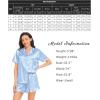 image:imageSWOMOG Womens Silk Satin Pajamas Set Short Sleeve Button Down Sleepwear Ruffle Hem Shorts PJ Sets TwoPiece LoungewearBlue Striped