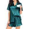 image:imageSWOMOG Womens Silk Satin Pajamas Set Short Sleeve Button Down Sleepwear Ruffle Hem Shorts PJ Sets TwoPiece LoungewearGreen