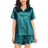 image:imageSWOMOG Womens Silk Satin Pajamas Set Short Sleeve Button Down Sleepwear Ruffle Hem Shorts PJ Sets TwoPiece LoungewearGreen