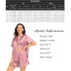 image:imageSWOMOG Womens Silk Satin Pajamas Set Short Sleeve Button Down Sleepwear Ruffle Hem Shorts PJ Sets TwoPiece LoungewearMisty Rose