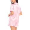 image:imageSWOMOG Womens Silk Satin Pajamas Set Short Sleeve Button Down Sleepwear Ruffle Hem Shorts PJ Sets TwoPiece LoungewearPink