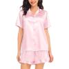 image:imageSWOMOG Womens Silk Satin Pajamas Set Short Sleeve Button Down Sleepwear Ruffle Hem Shorts PJ Sets TwoPiece LoungewearPink