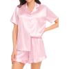 image:imageSWOMOG Womens Silk Satin Pajamas Set Short Sleeve Button Down Sleepwear Ruffle Hem Shorts PJ Sets TwoPiece LoungewearPink