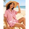 image:imageSWOMOG Womens Silk Satin Pajamas Set Short Sleeve Button Down Sleepwear Ruffle Hem Shorts PJ Sets TwoPiece LoungewearPink Striped