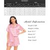 image:imageSWOMOG Womens Silk Satin Pajamas Set Short Sleeve Button Down Sleepwear Ruffle Hem Shorts PJ Sets TwoPiece LoungewearPink Striped