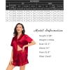 image:imageSWOMOG Womens Silk Satin Pajamas Set Short Sleeve Button Down Sleepwear Ruffle Hem Shorts PJ Sets TwoPiece LoungewearRed1