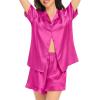image:imageSWOMOG Womens Silk Satin Pajamas Set Short Sleeve Button Down Sleepwear Ruffle Hem Shorts PJ Sets TwoPiece LoungewearRose Red