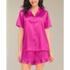 image:imageSWOMOG Womens Silk Satin Pajamas Set Short Sleeve Button Down Sleepwear Ruffle Hem Shorts PJ Sets TwoPiece LoungewearRose Red