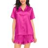 image:imageSWOMOG Womens Silk Satin Pajamas Set Short Sleeve Button Down Sleepwear Ruffle Hem Shorts PJ Sets TwoPiece LoungewearRose Red