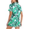 image:imageSWOMOG Womens Silk Satin Pajamas Set Short Sleeve Button Down Sleepwear Ruffle Hem Shorts PJ Sets TwoPiece LoungewearWhite Leaves