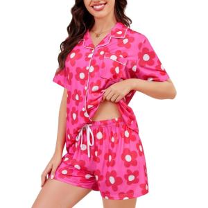 image:imageSWOMOG Womens Button Down Pajamas Set Short Sleeve Sleepwear Bride Soft Pj Lounge Sets XS3XLRose Floral