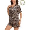 image:imageSWOMOG Matching Pajamas for Couples Satin Short Sleeve Sleepwear WomenMen Silk Soft Button Down Nightwear 2 Pcs LoungewearLeopard