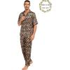 image:imageSWOMOG Matching Pajamas for Couples Satin Short Sleeve Sleepwear WomenMen Silk Soft Button Down Nightwear 2 Pcs LoungewearLeopard