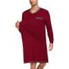 image:imageSWOMOG Mens Nightshirt Modal Long Sleeve Nightgown Henley Night Shirts Sleepwear Big amp Tall Nightwear SXXXLDeep Wine Red