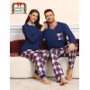 image:imageSWOMOG Couple Matching Pajamas Plaid Long Sleeve Christmas Pjs for Men and Women Soft Warm Loungewear with PocketRed Navy Grid