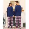 image:imageSWOMOG Couple Matching Pajamas Plaid Long Sleeve Christmas Pjs for Men and Women Soft Warm Loungewear with PocketRed Navy Grid