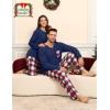 image:imageSWOMOG Couple Matching Pajamas Plaid Long Sleeve Christmas Pjs for Men and Women Soft Warm Loungewear with PocketRed Navy Grid