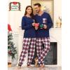 image:imageSWOMOG Couple Matching Pajamas Plaid Long Sleeve Christmas Pjs for Men and Women Soft Warm Loungewear with PocketRed Navy Grid