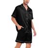 image:imageSWOMOG Couple Matching Pajamas Sets Women amp Men Button Down Silk Pjs Men Short Sleeve Soft Lounge Sets 2 Pcs LoungewearBlack