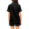 image:imageSWOMOG Couple Matching Pajamas Sets Women amp Men Button Down Silk Pjs Men Short Sleeve Soft Lounge Sets 2 Pcs LoungewearBlack
