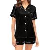 image:imageSWOMOG Couple Matching Pajamas Sets Women amp Men Button Down Silk Pjs Men Short Sleeve Soft Lounge Sets 2 Pcs LoungewearBlack