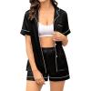 image:imageSWOMOG Couple Matching Pajamas Sets Women amp Men Button Down Silk Pjs Men Short Sleeve Soft Lounge Sets 2 Pcs LoungewearBlack
