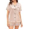 image:imageSWOMOG Couple Matching Pajamas Sets Women amp Men Button Down Silk Pjs Men Short Sleeve Soft Lounge Sets 2 Pcs LoungewearChampagne