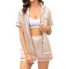 image:imageSWOMOG Couple Matching Pajamas Sets Women amp Men Button Down Silk Pjs Men Short Sleeve Soft Lounge Sets 2 Pcs LoungewearChampagne