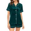 image:imageSWOMOG Couple Matching Pajamas Sets Women amp Men Button Down Silk Pjs Men Short Sleeve Soft Lounge Sets 2 Pcs LoungewearGreen