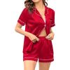 image:imageSWOMOG Couple Matching Pajamas Sets Women amp Men Button Down Silk Pjs Men Short Sleeve Soft Lounge Sets 2 Pcs LoungewearLight Red