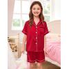 image:imageSWOMOG Couple Matching Pajamas Sets Women amp Men Button Down Silk Pjs Men Short Sleeve Soft Lounge Sets 2 Pcs LoungewearLight Red