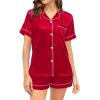 image:imageSWOMOG Couple Matching Pajamas Sets Women amp Men Button Down Silk Pjs Men Short Sleeve Soft Lounge Sets 2 Pcs LoungewearLight Red