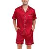 image:imageSWOMOG Couple Matching Pajamas Sets Women amp Men Button Down Silk Pjs Men Short Sleeve Soft Lounge Sets 2 Pcs LoungewearLight Red