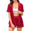 image:imageSWOMOG Couple Matching Pajamas Sets Women amp Men Button Down Silk Pjs Men Short Sleeve Soft Lounge Sets 2 Pcs LoungewearLight Red