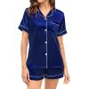 image:imageSWOMOG Couple Matching Pajamas Sets Women amp Men Button Down Silk Pjs Men Short Sleeve Soft Lounge Sets 2 Pcs LoungewearNavy Blue