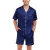 image:imageSWOMOG Couple Matching Pajamas Sets Women amp Men Button Down Silk Pjs Men Short Sleeve Soft Lounge Sets 2 Pcs LoungewearNavy Blue